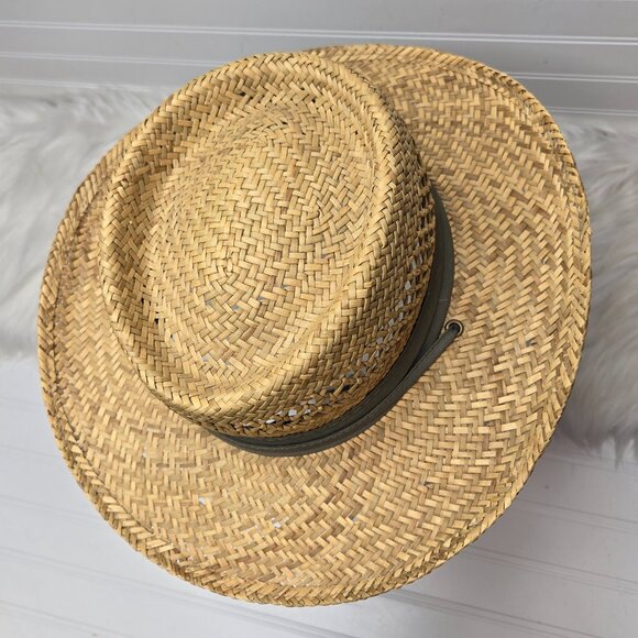 DPC Dorfman Pacific Straw Hat Men’s Size Medium Fedora Gray Band - Picture 3 of 6